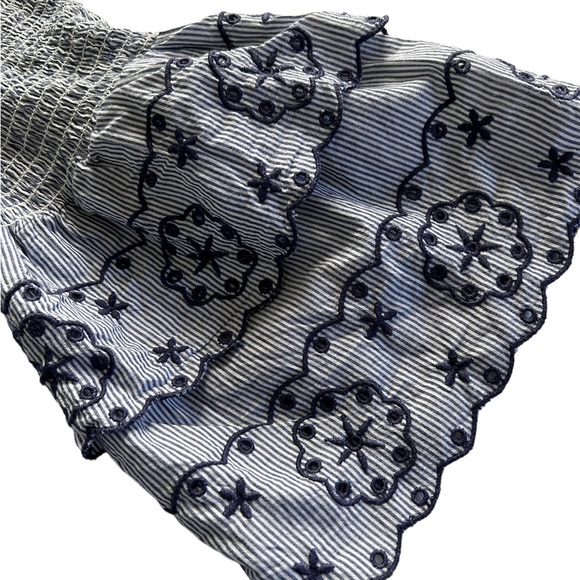 BeachLunchLounge, large, blue embroidered off the shoulder top. Cotton. - Picture 8 of 10